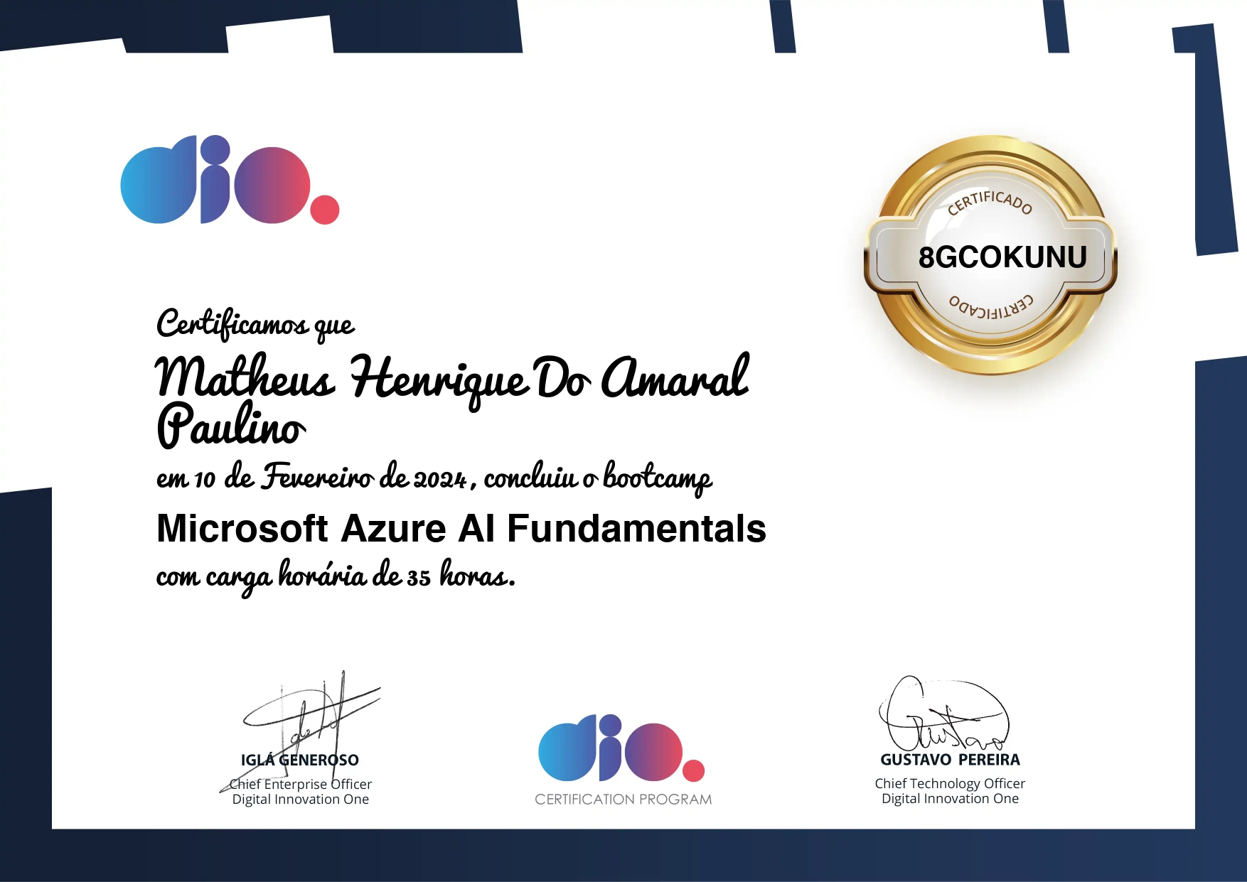 certificado Azure Dio