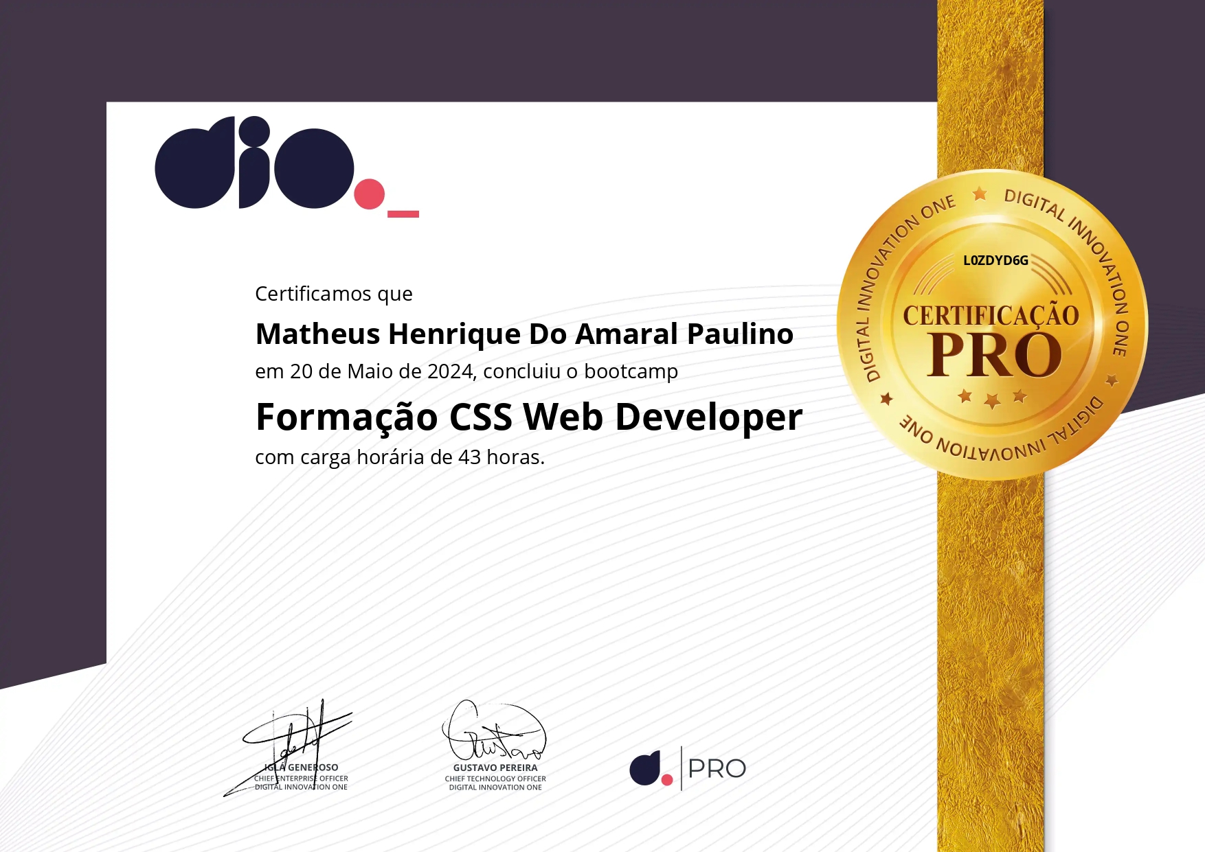 certificado Formacao Css Developer DIO