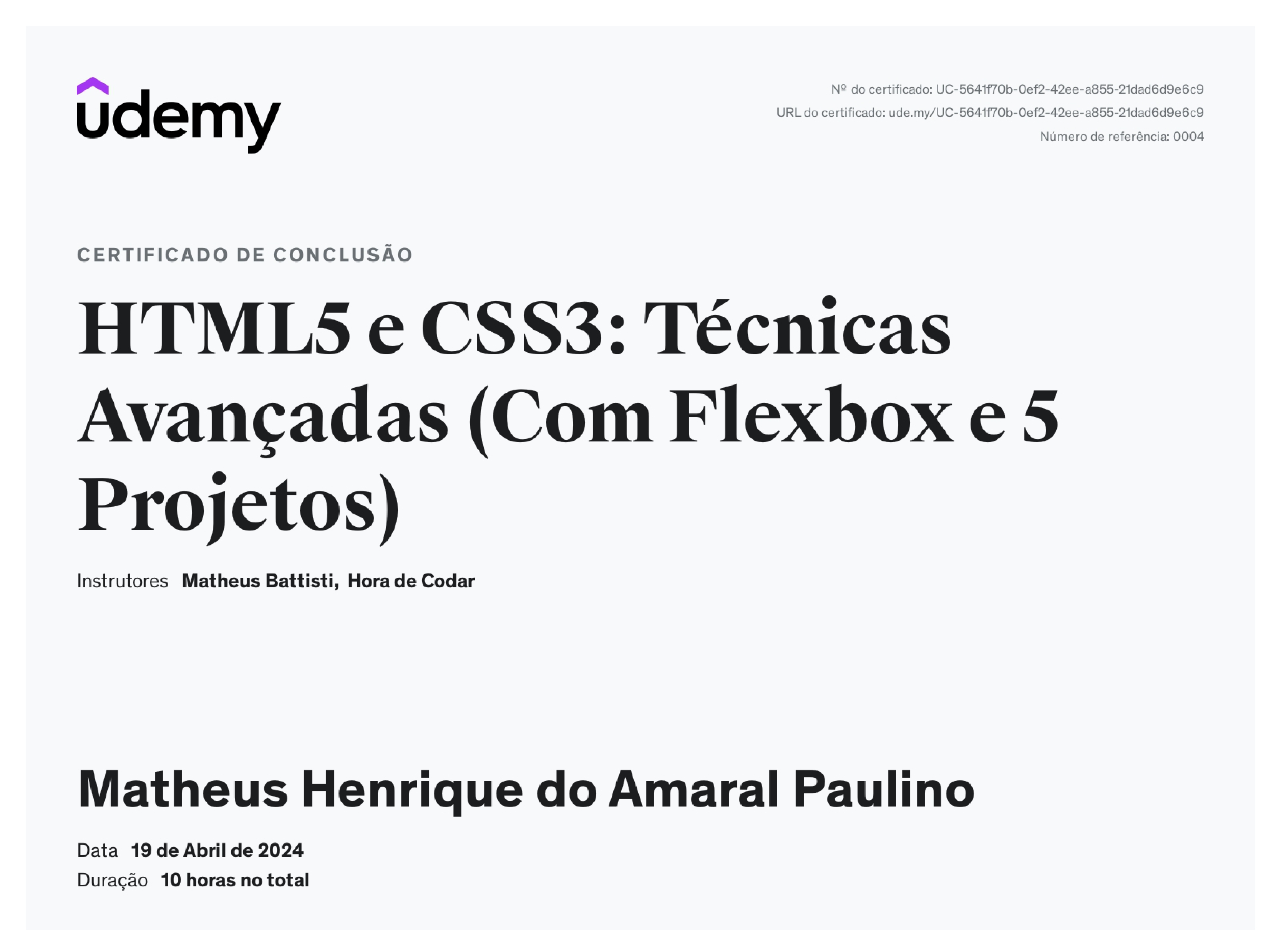 certificado Html Css Medio Udemy