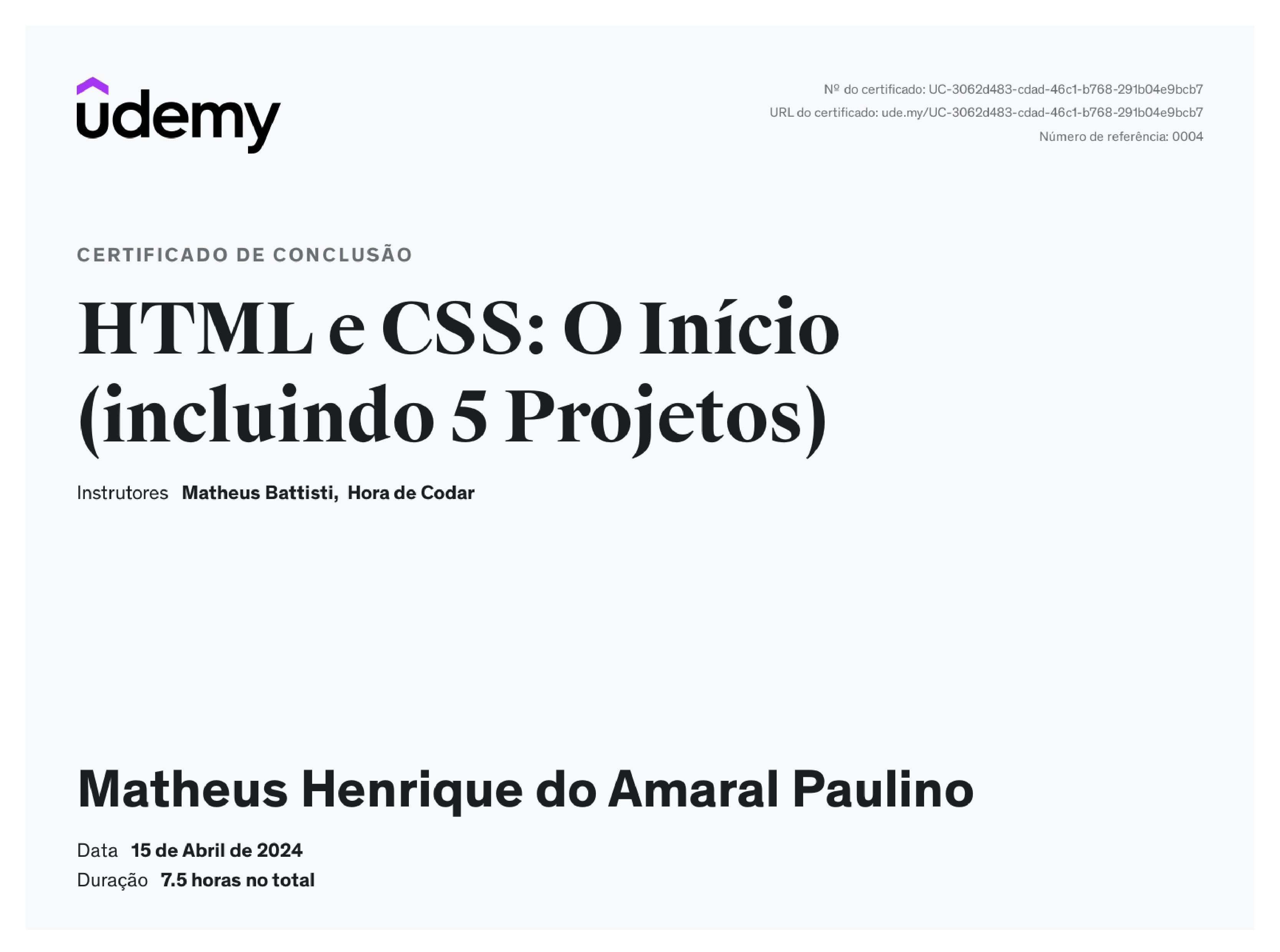 certificado Html Css O Inicio Udemy