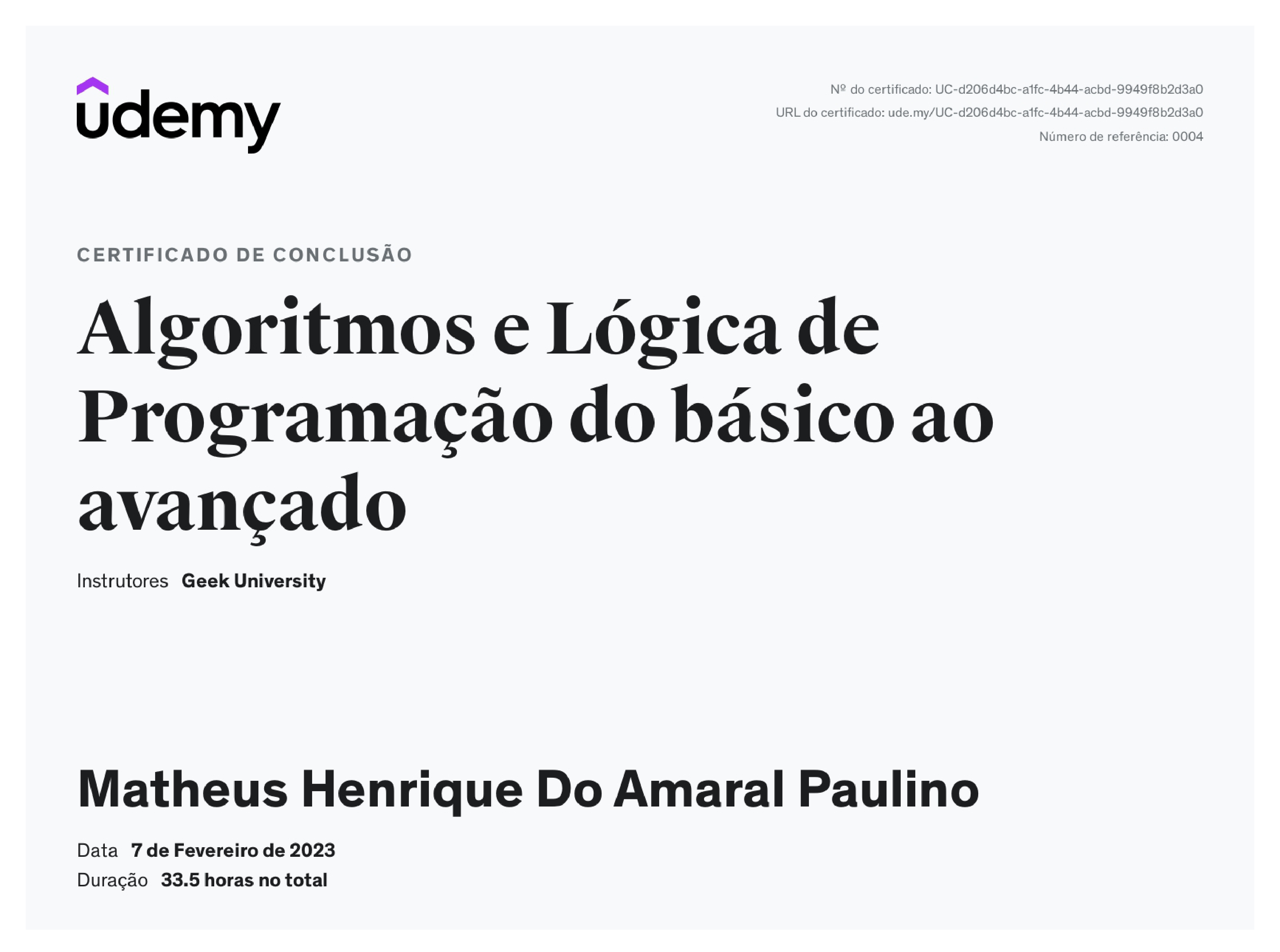 certificado Logica Prog Udemy